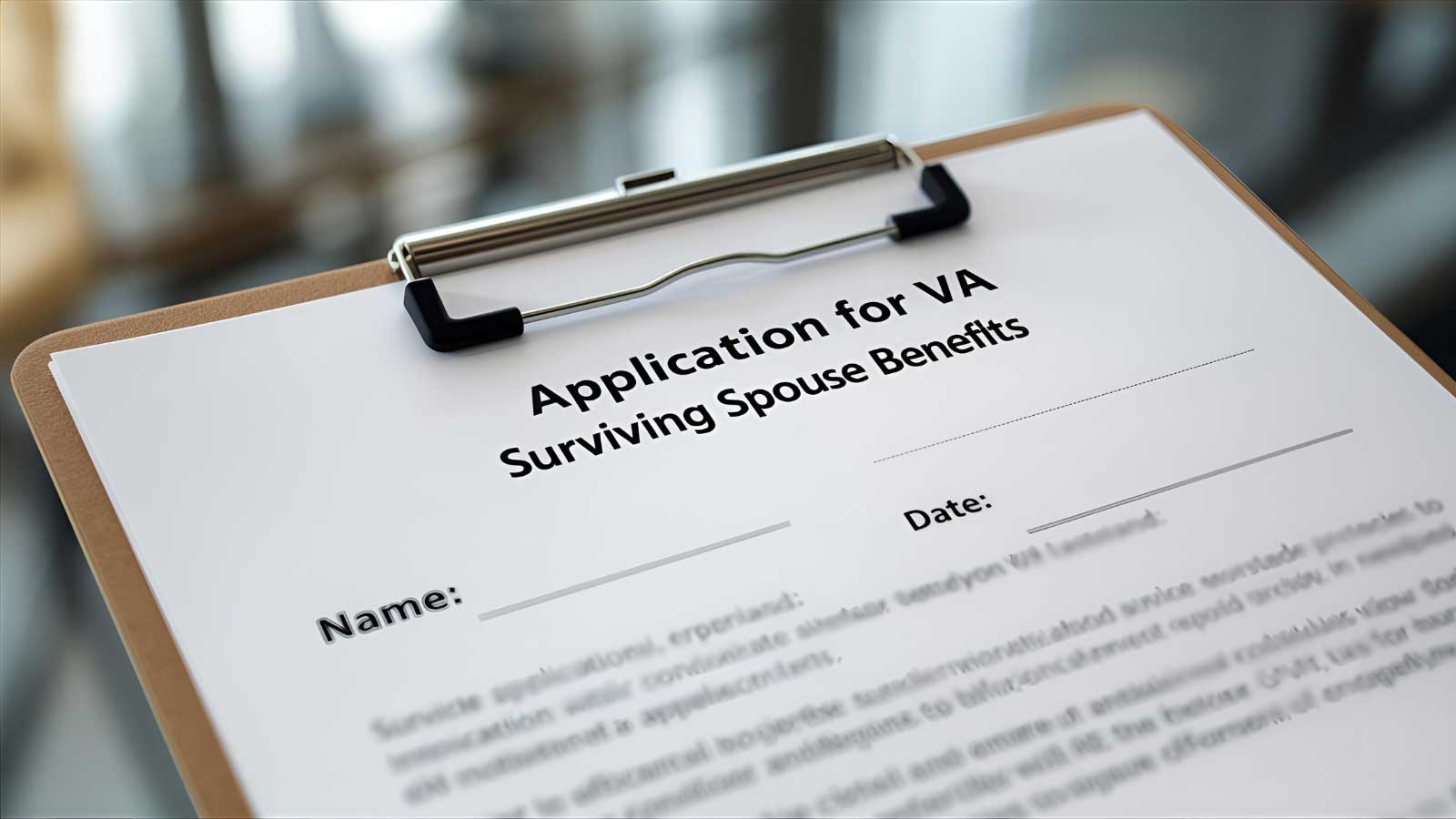 An application form for VA benefits for surviving spouses.